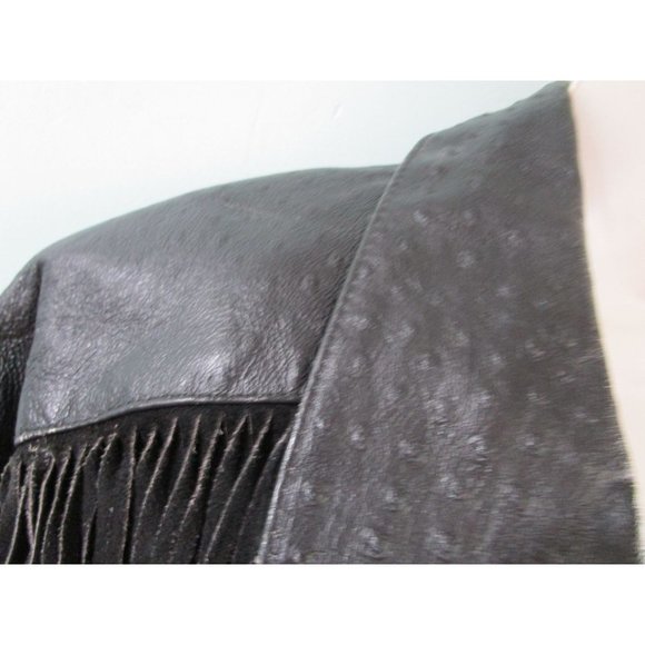 Suede Fringed Ostrich Print Leather Vintage Ladies M Jacket Broad Shoulder GUC - Picture 11 of 16